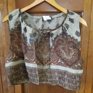 Vintage Patty Woodard wool blend brown paisley print cropped tie front vest